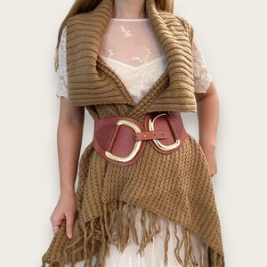 525 America Brown Knitted Waterfall Woven Cardigan‎